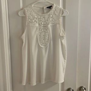 Halogen sleeveless blouse with crochet detail in ivory